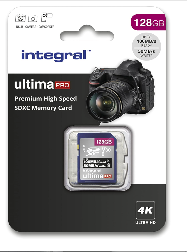 Integral 128GB SD Card 4K Ultra-HD Video Premium High Speed Memory Card SDXC Up to 100MB/s V30 UHS-I U3 Class
